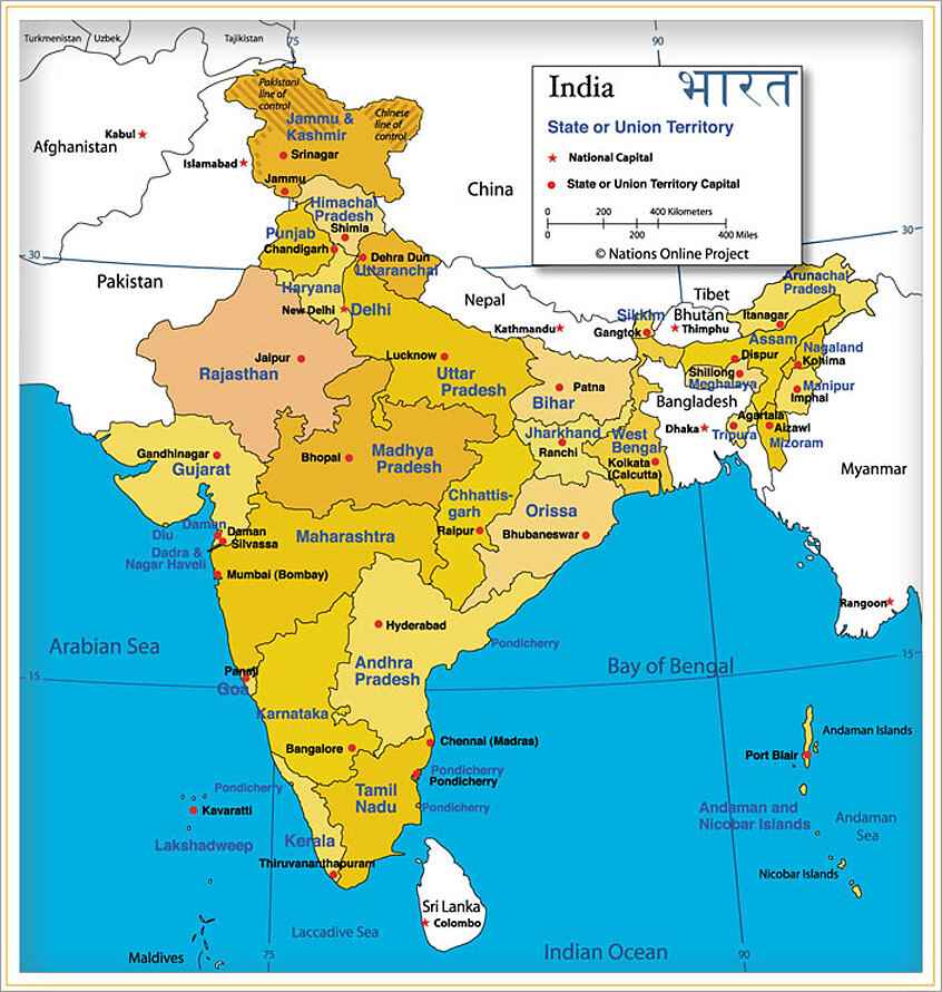 भारत का भूगोल - map of India